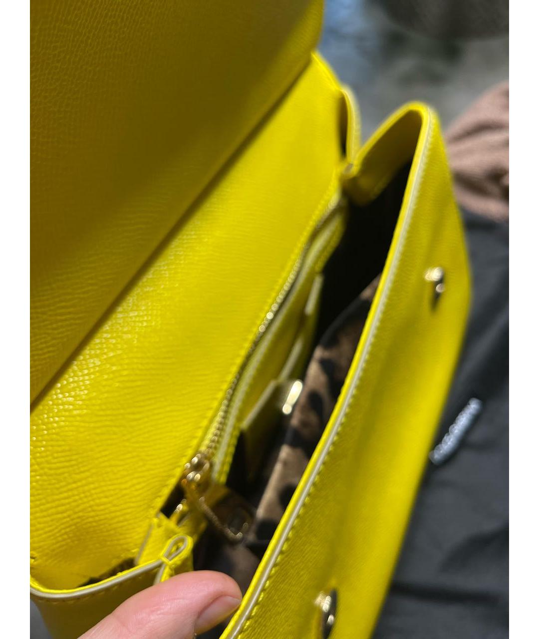 DOLCE&GABBANA Желтая кожаная сумка с короткими ручками, фото 4