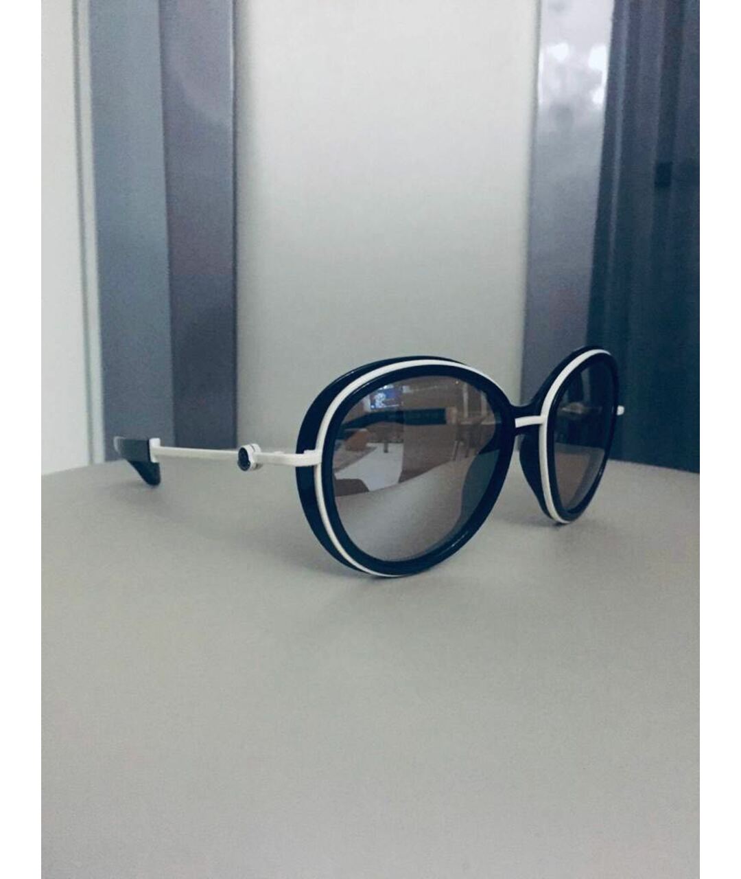 MONCLER GRENOBLE Белые металлические солнцезащитные очки, фото 2