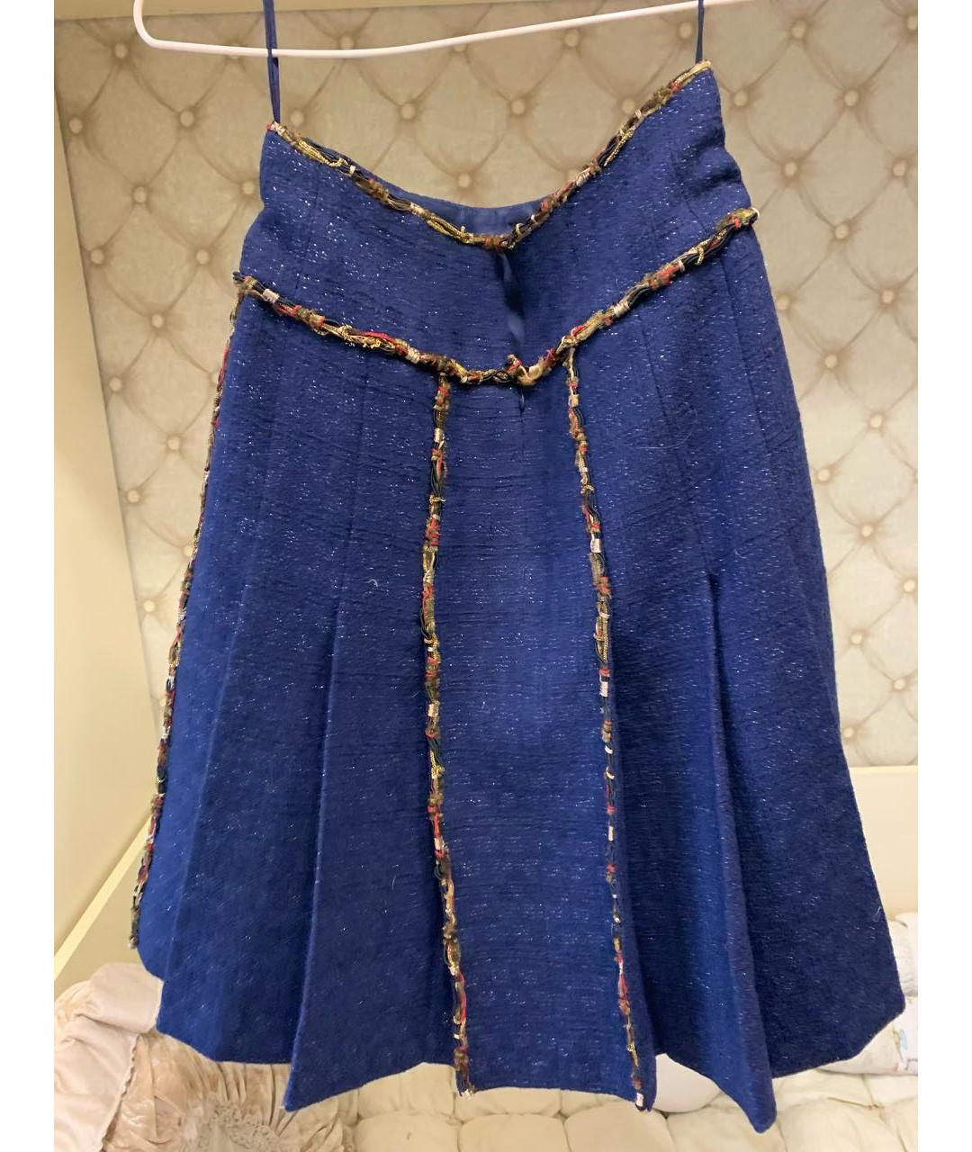 CHANEL PRE-OWNED Синяя твидовая юбка миди, фото 5
