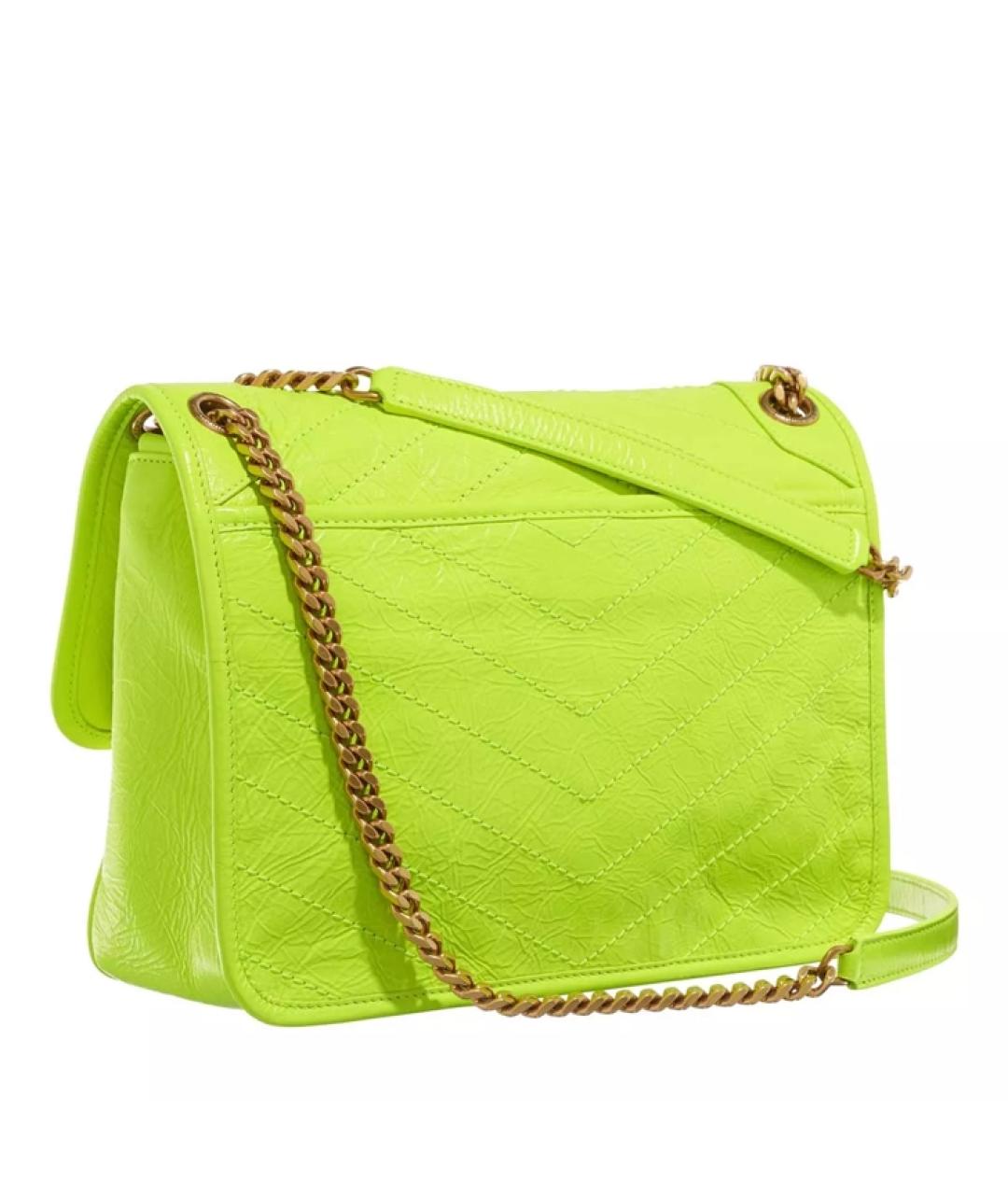 SAINT LAURENT Зеленая кожаная сумка с короткими ручками, фото 2