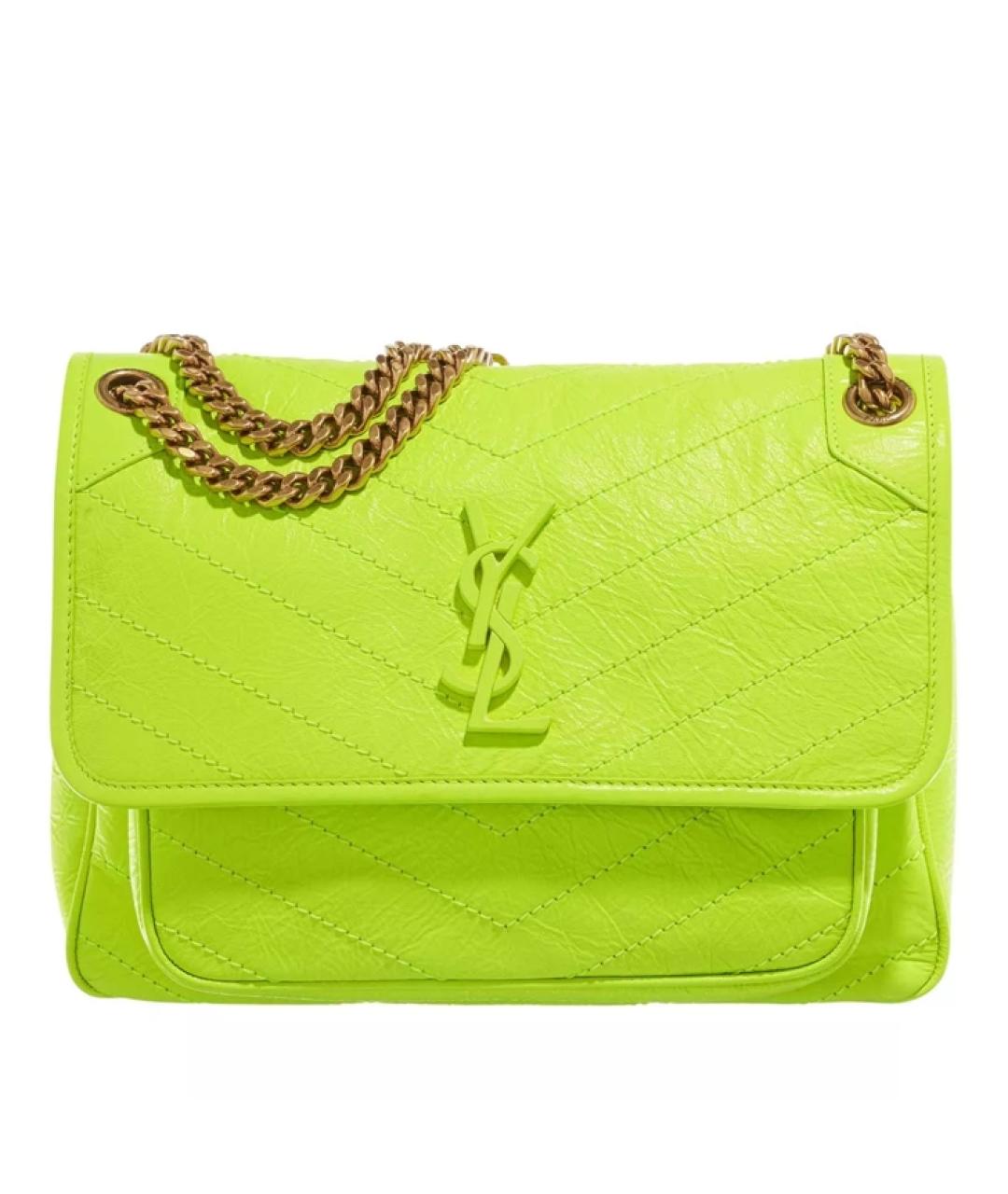 SAINT LAURENT Зеленая кожаная сумка с короткими ручками, фото 1