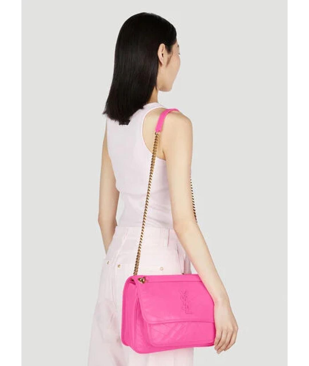 SAINT LAURENT Розовая кожаная сумка через плечо, фото 6