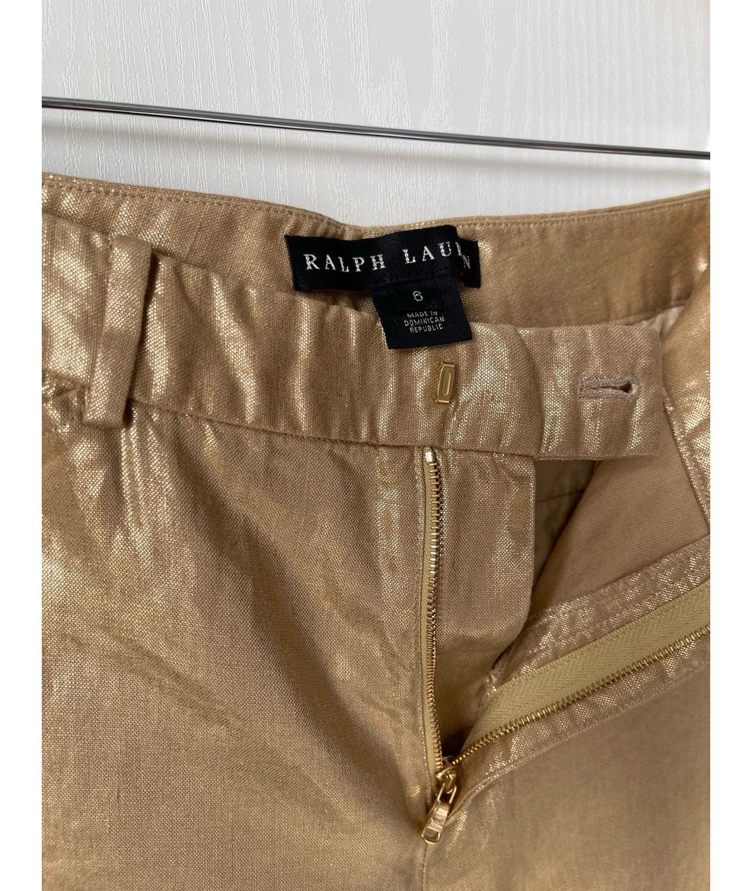RALPH LAUREN Золотые льняные брюки широкие, фото 3