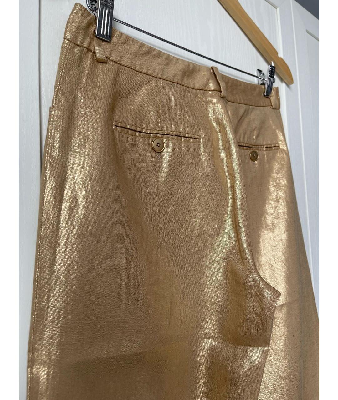 RALPH LAUREN Золотые льняные брюки широкие, фото 4