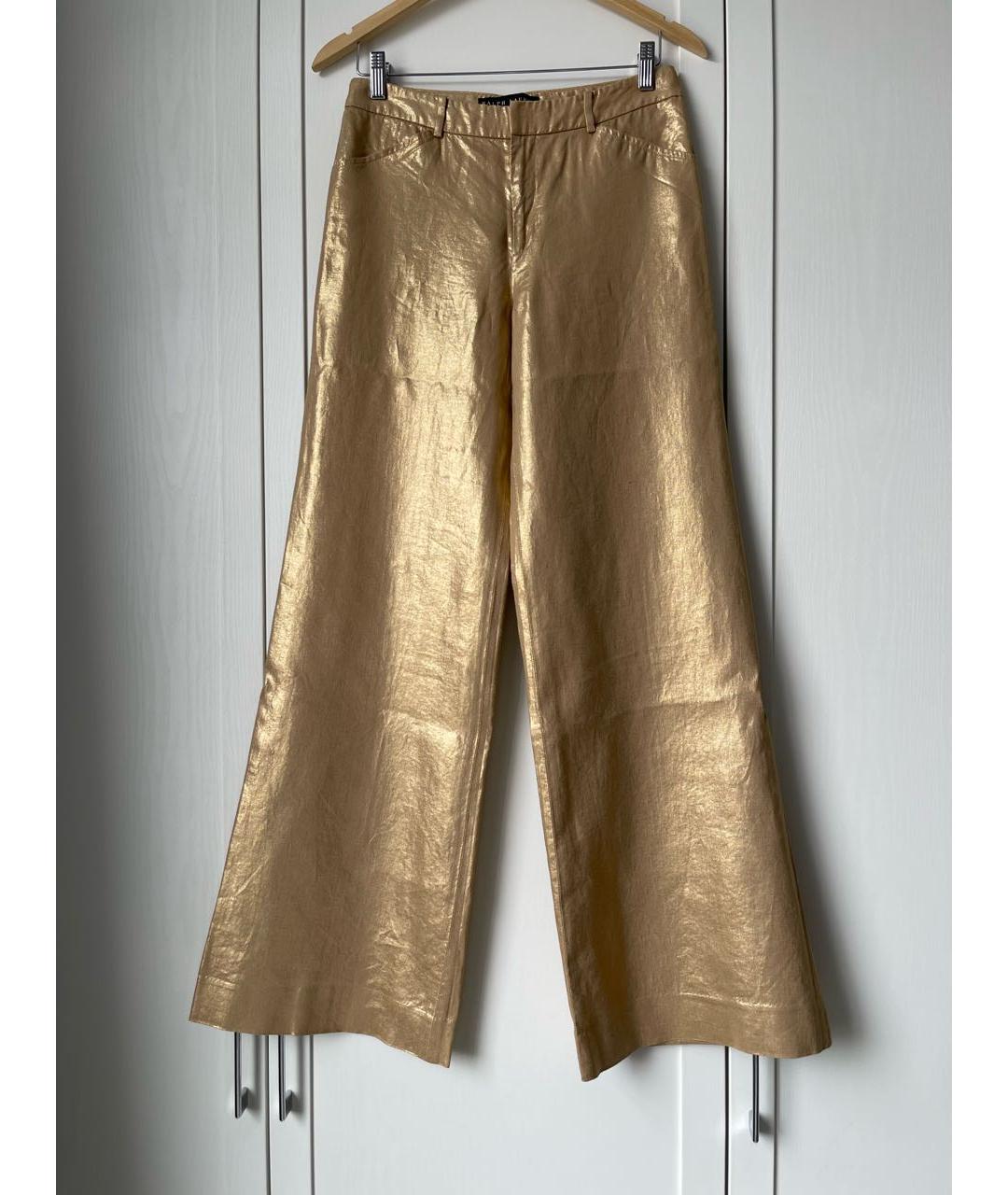 RALPH LAUREN Золотые льняные брюки широкие, фото 5