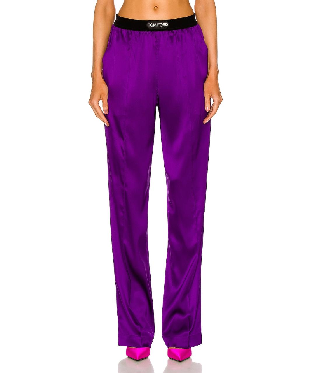 TOM FORD Фиолетовые шелковые прямые брюки, фото 2