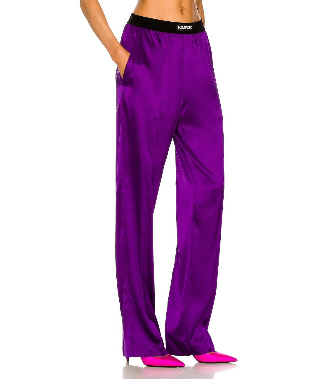 TOM FORD Фиолетовые шелковые прямые брюки, фото 3