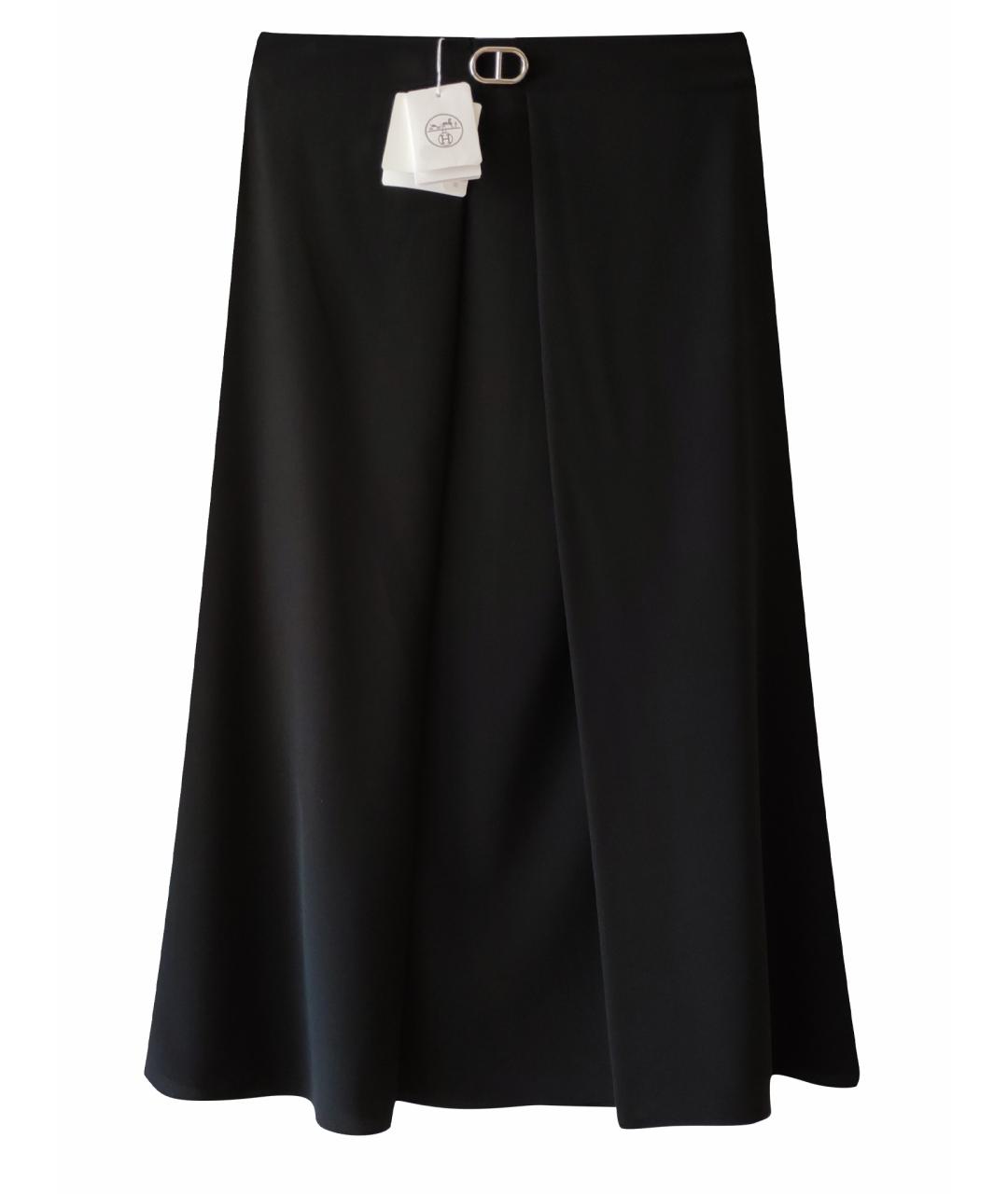 HERMES PRE-OWNED Черная шелковая юбка миди, фото 1