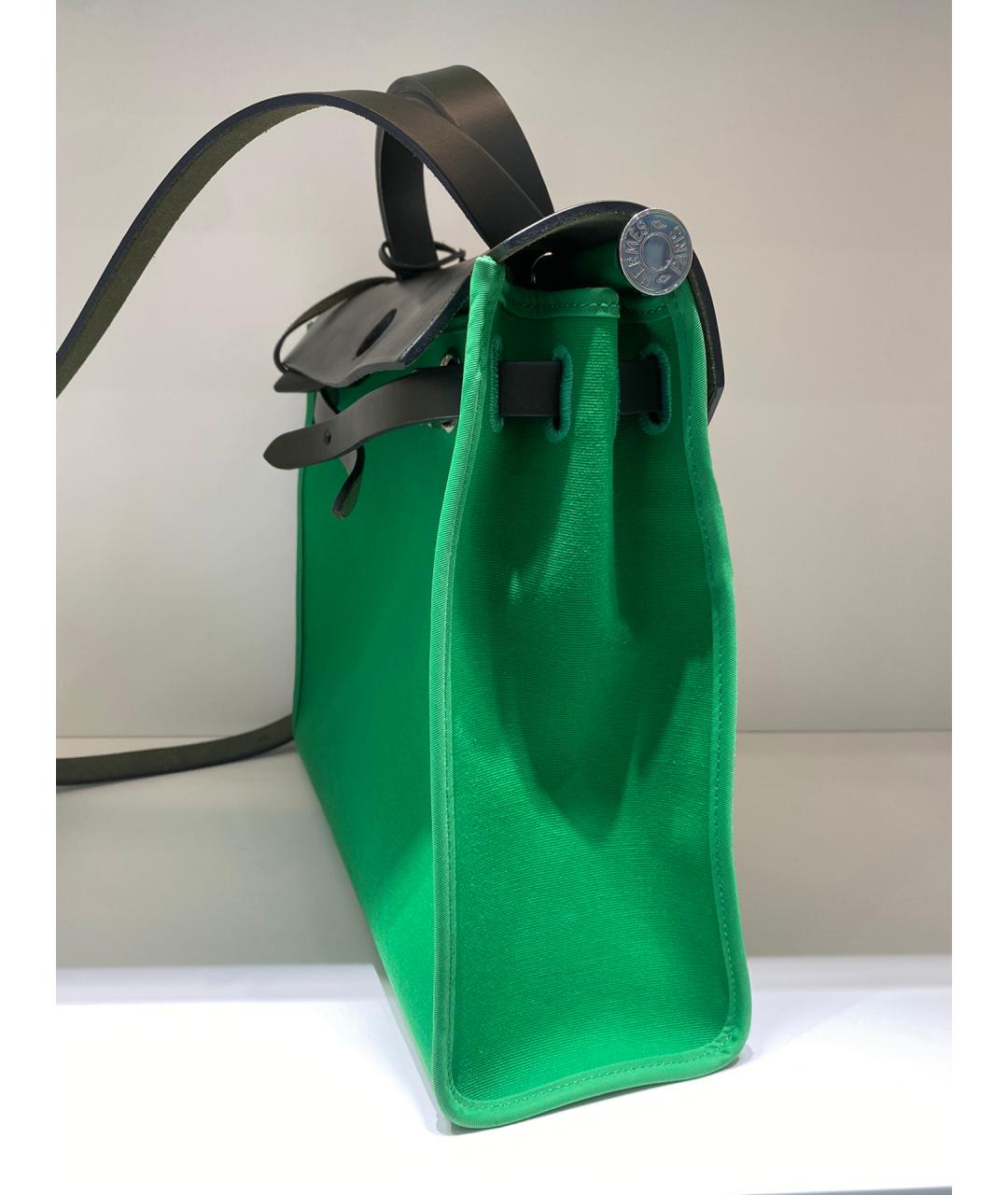 HERMES PRE-OWNED Зеленая деним сумка с короткими ручками, фото 6