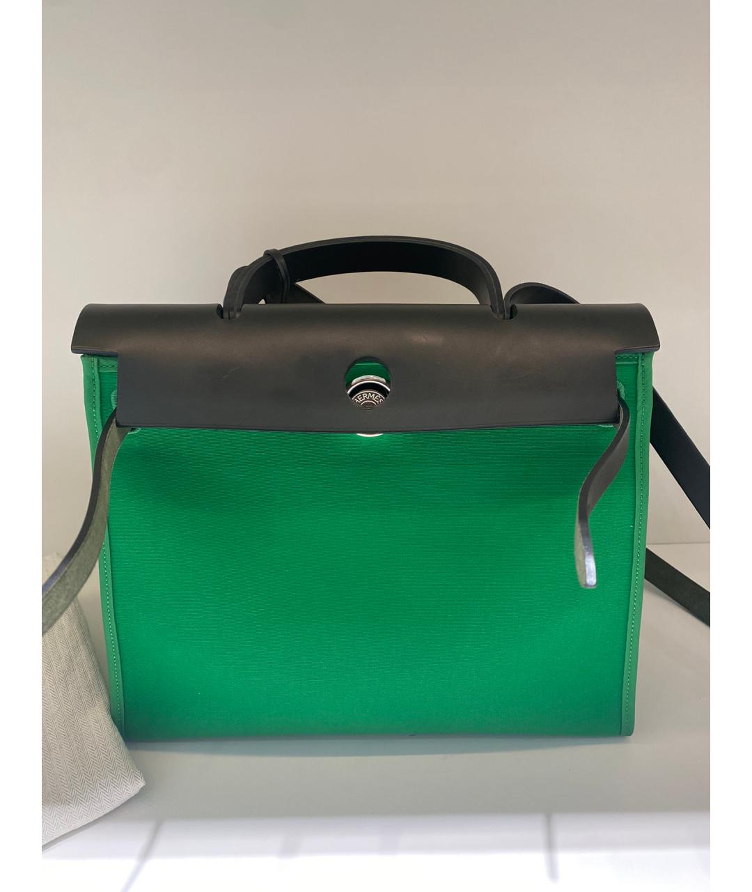 HERMES PRE-OWNED Зеленая деним сумка с короткими ручками, фото 7