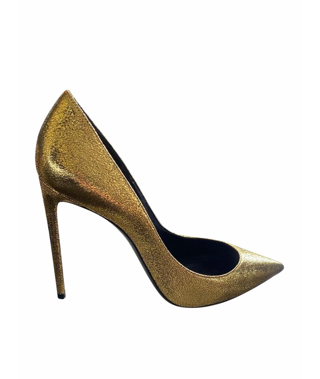SAINT LAURENT Золотые кожаные туфли, фото 1