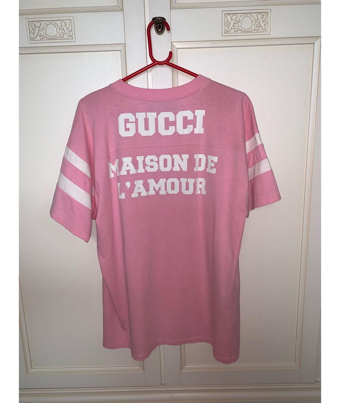 GUCCI Розовая хлопковая футболка, фото 3