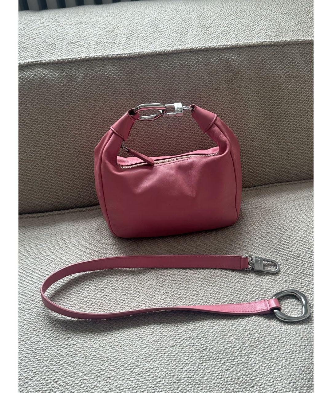 STAUD Розовая кожаная сумка с короткими ручками, фото 6