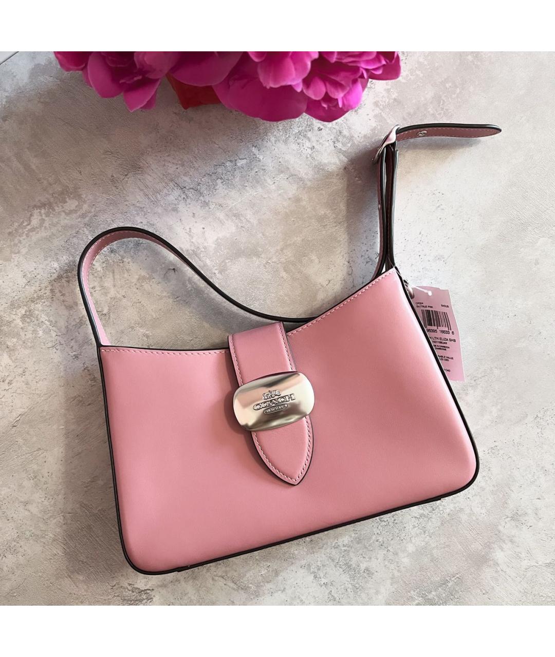 COACH Розовая кожаная сумка с короткими ручками, фото 5