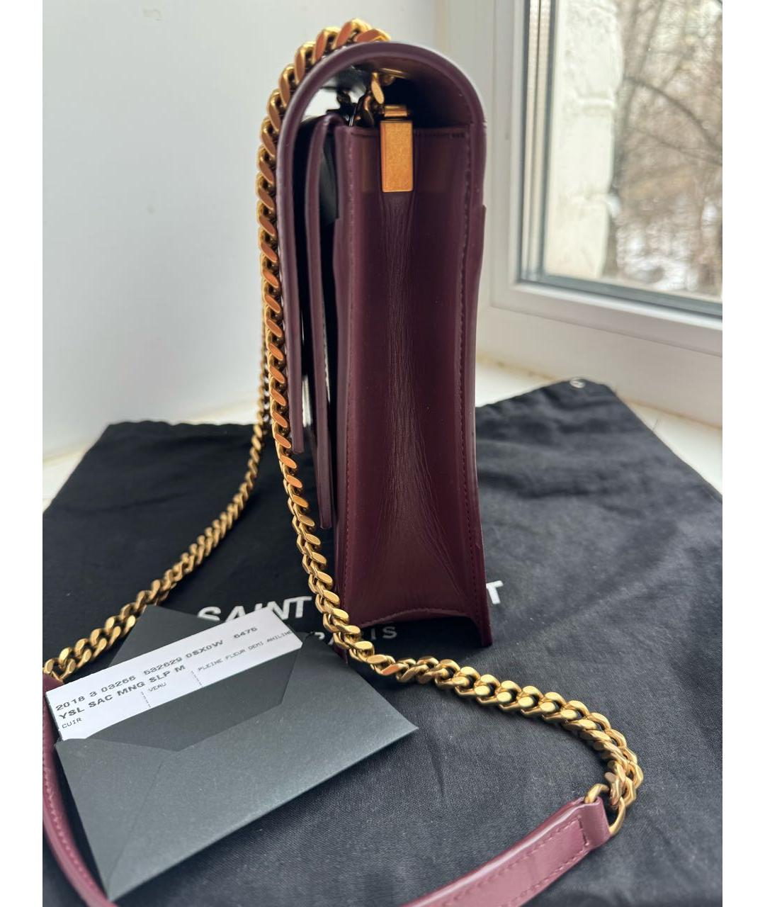SAINT LAURENT Бордовая кожаная сумка с короткими ручками, фото 7