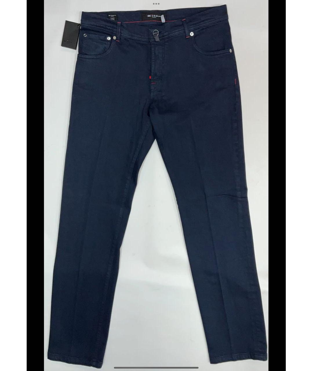 KITON Синие хлопко-эластановые прямые джинсы, фото 9