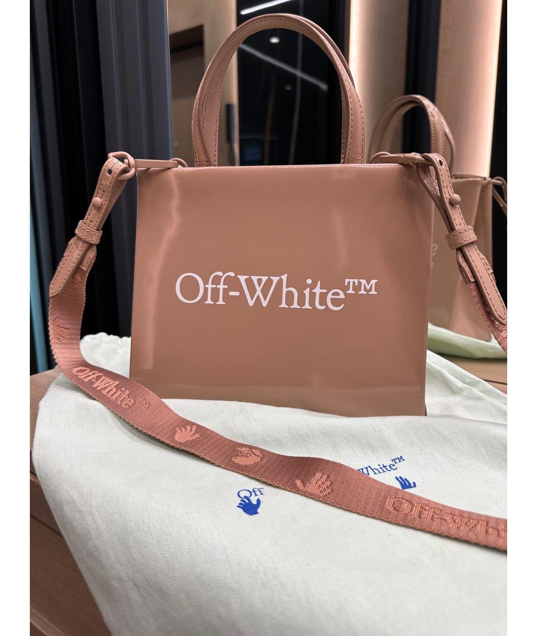 OFF-WHITE Бежевая сумка с короткими ручками из лакированной кожи, фото 8