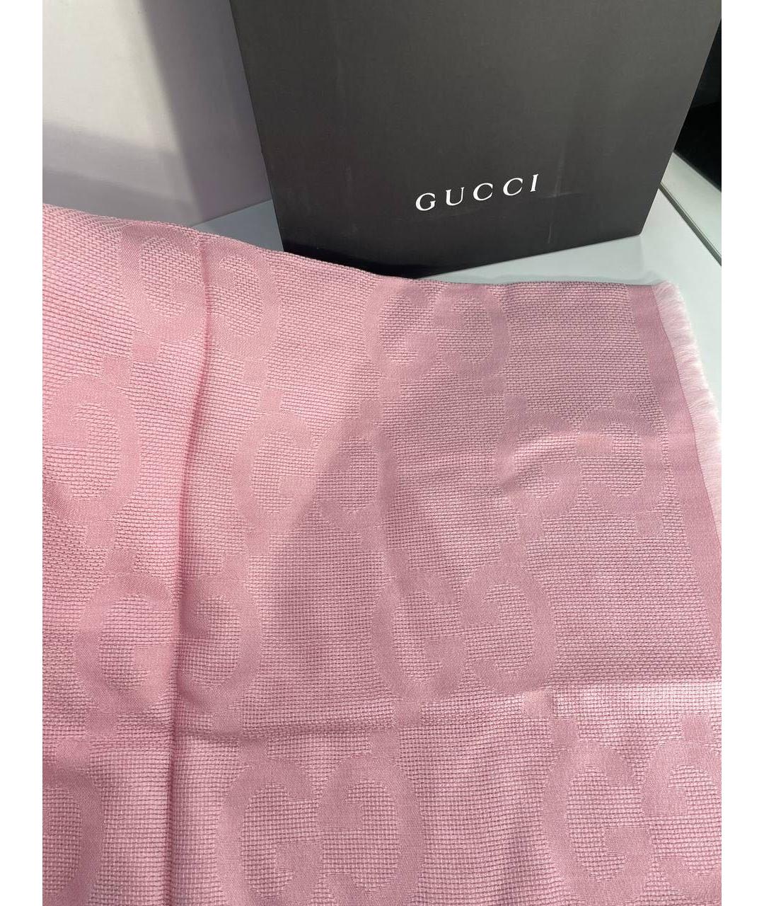 GUCCI Розовый шерстяной шарф, фото 5