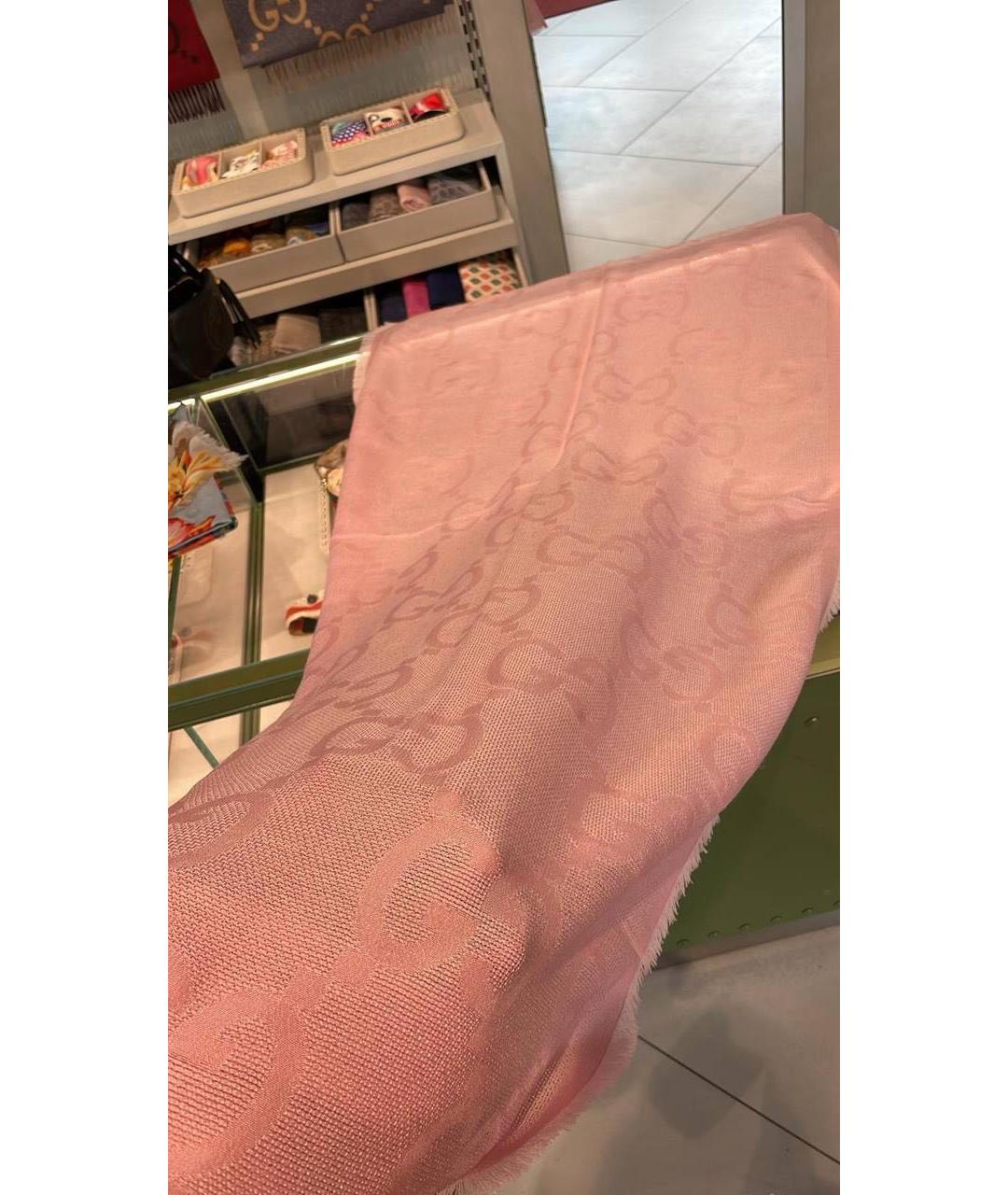 GUCCI Розовый шерстяной шарф, фото 7