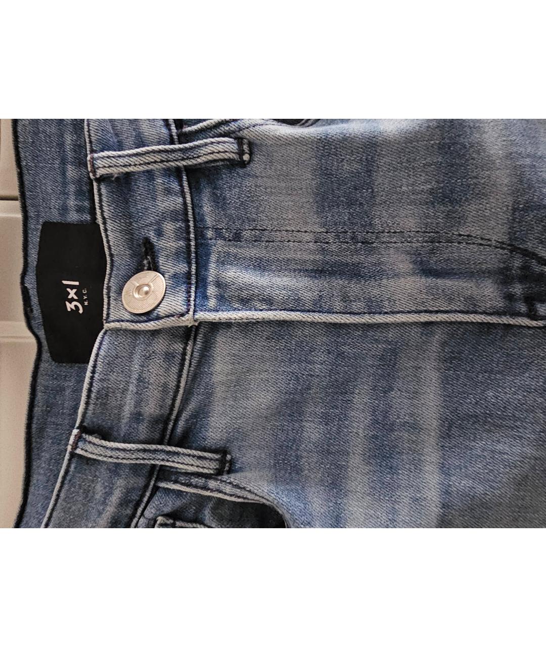 3X1 Голубые хлопко-эластановые прямые джинсы, фото 3