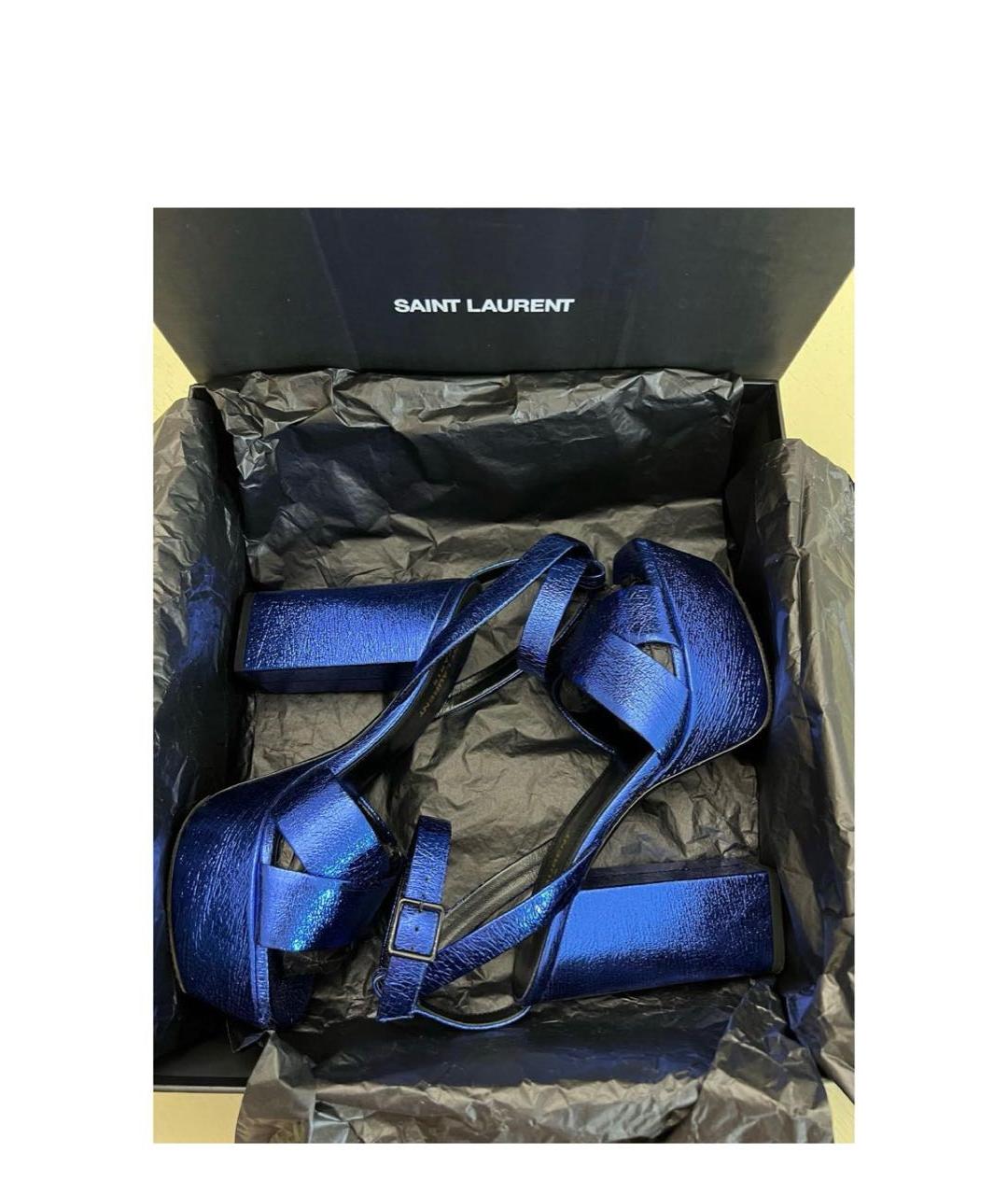 SAINT LAURENT Синие кожаные босоножки, фото 4