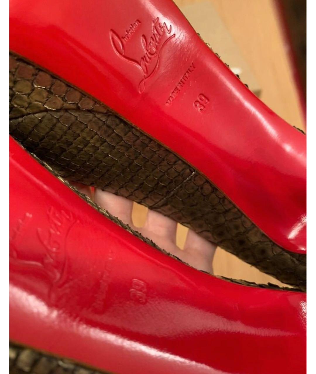 CHRISTIAN LOUBOUTIN Золотые кожаные босоножки, фото 4