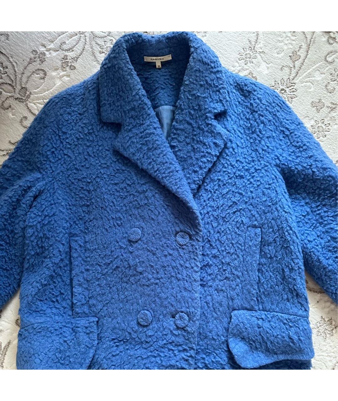 CARVEN Синее шерстяное пальто, фото 6