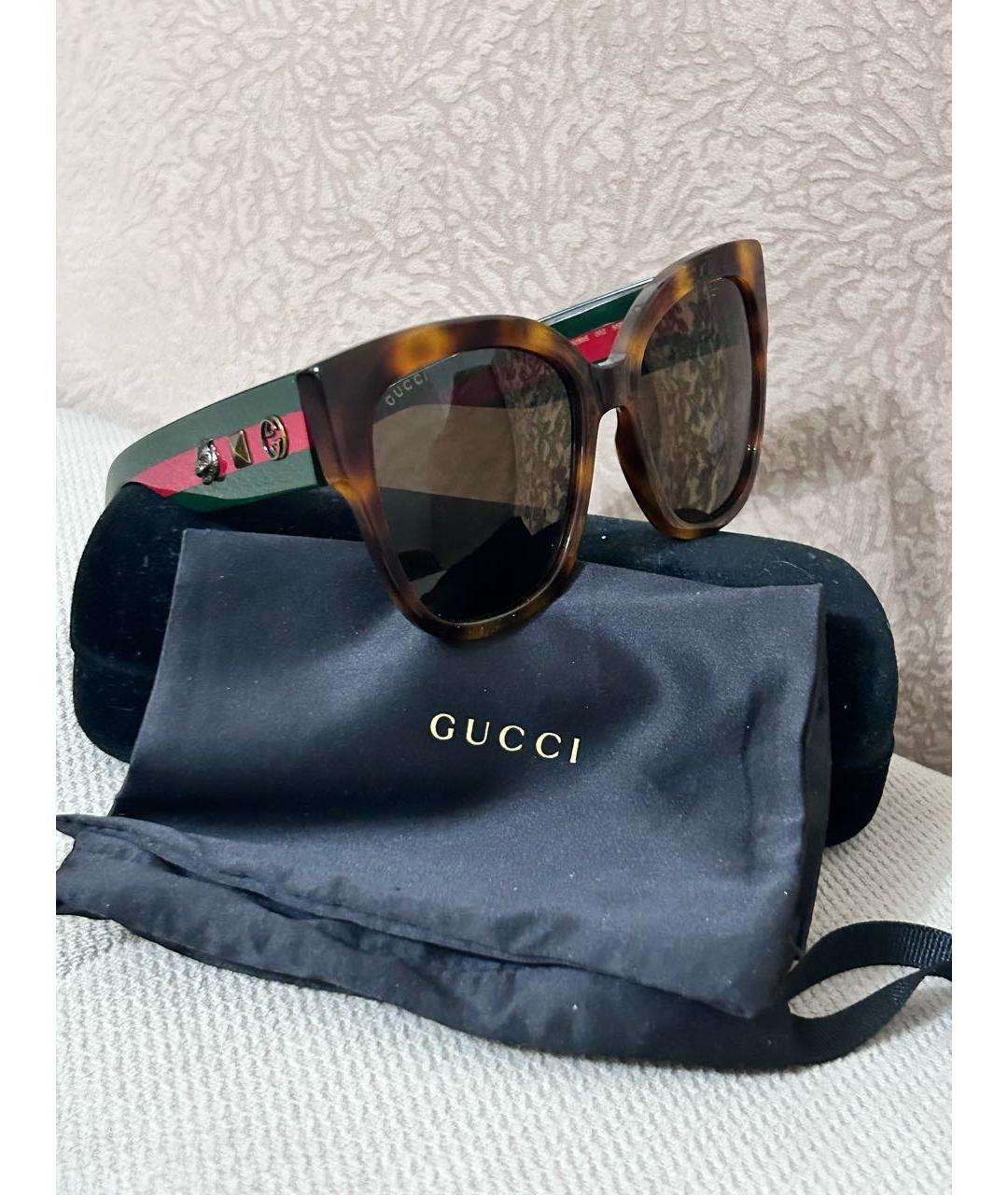 GUCCI Коричневые пластиковые солнцезащитные очки, фото 2