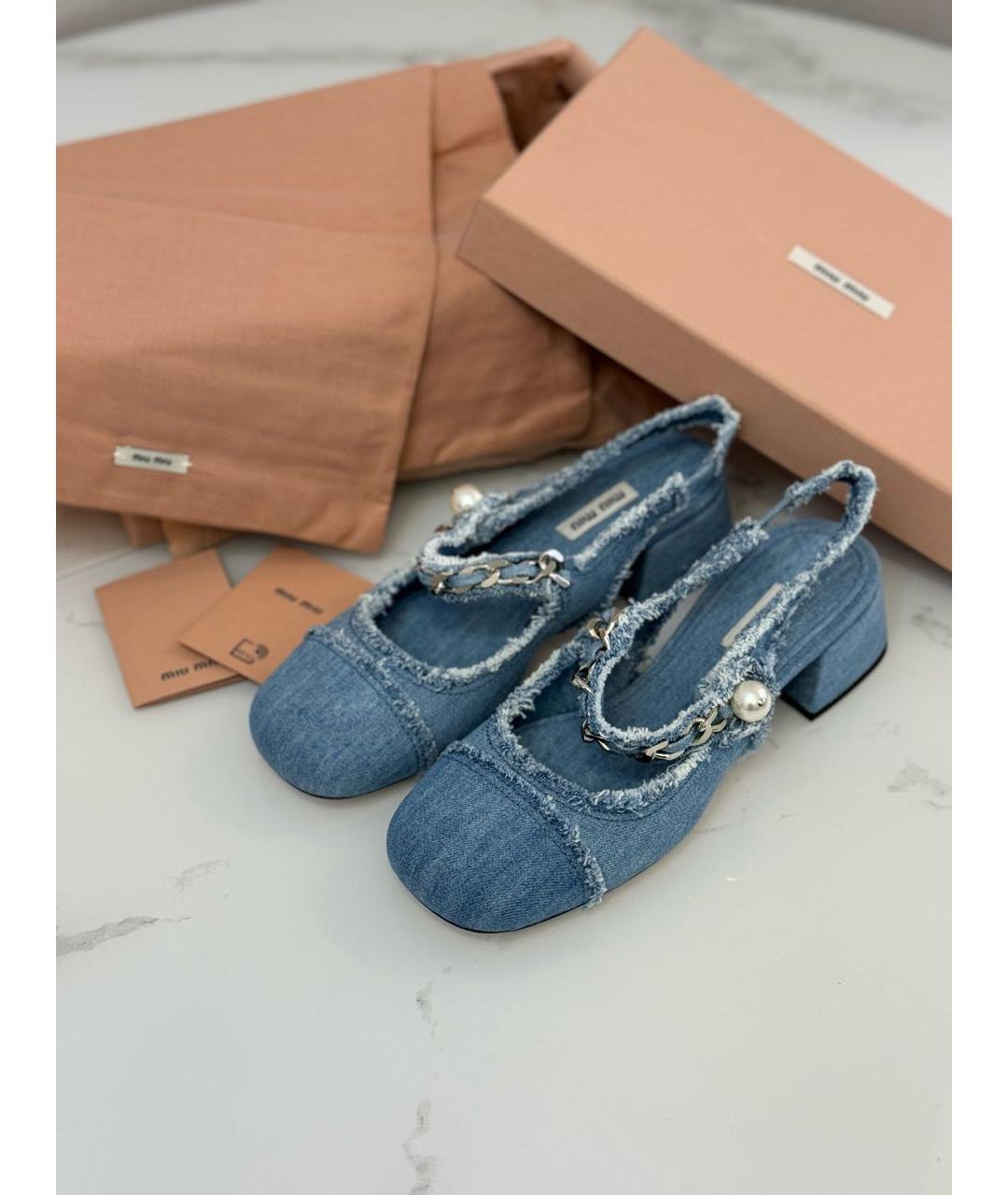 MIU MIU Голубые текстильные туфли, фото 6