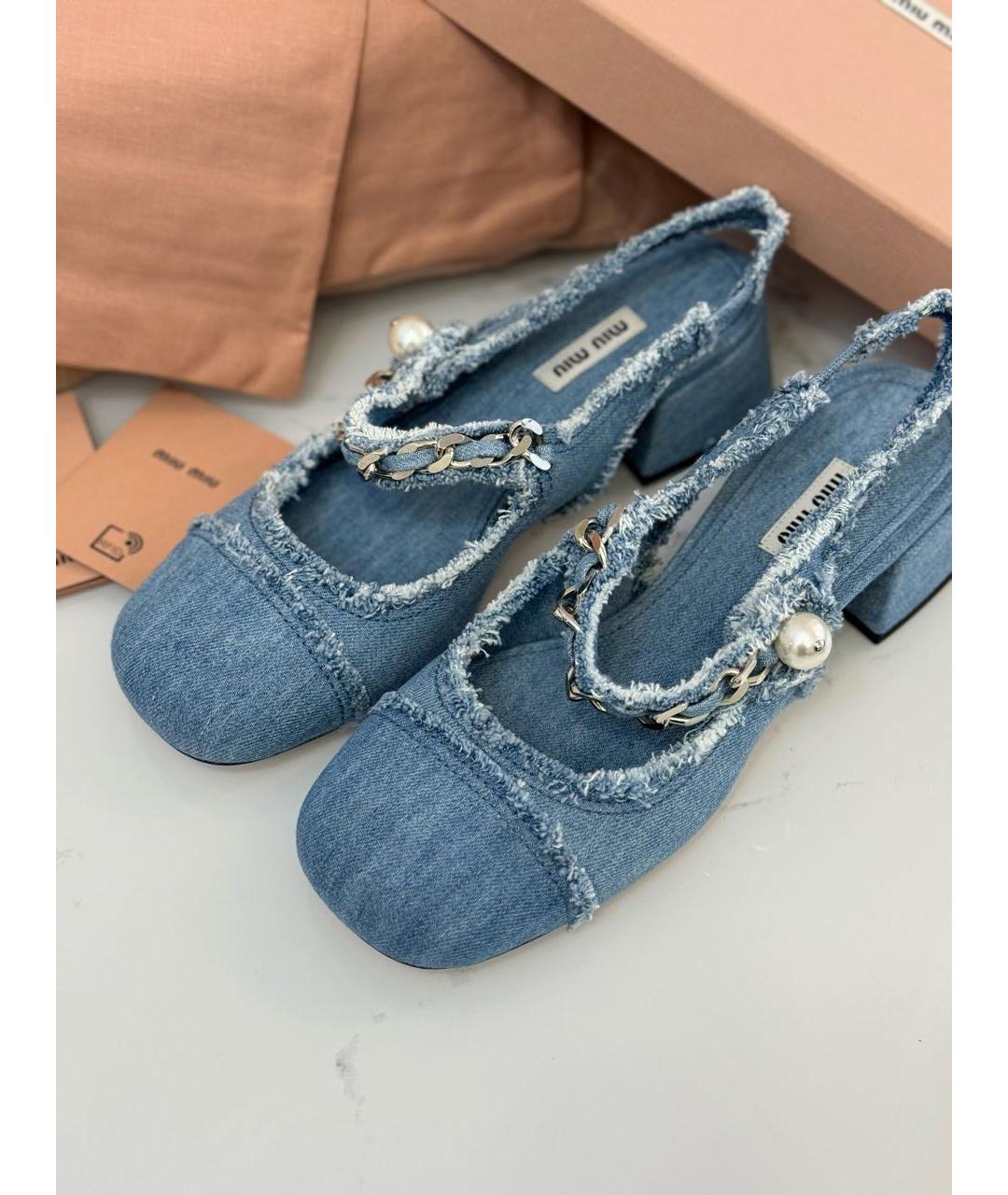 MIU MIU Голубые текстильные туфли, фото 3