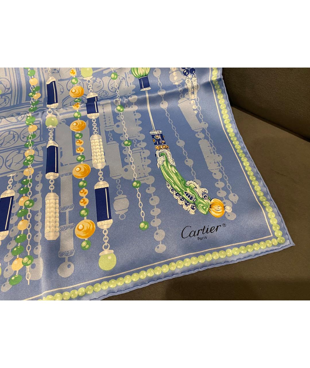 CARTIER Голубой шелковый платок, фото 5