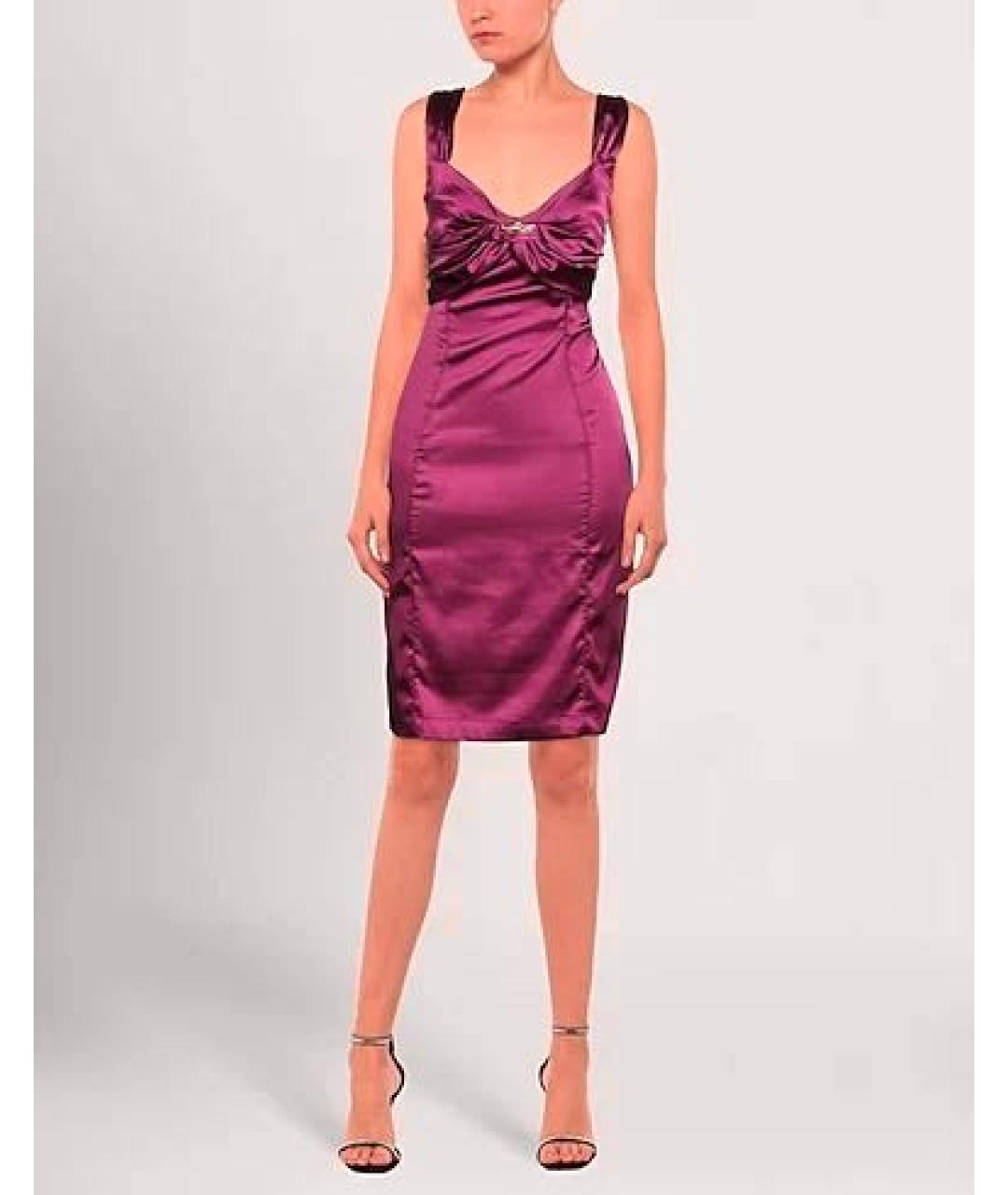 ROBERTO CAVALLI Фиолетовое шелковое коктейльное платье, фото 5
