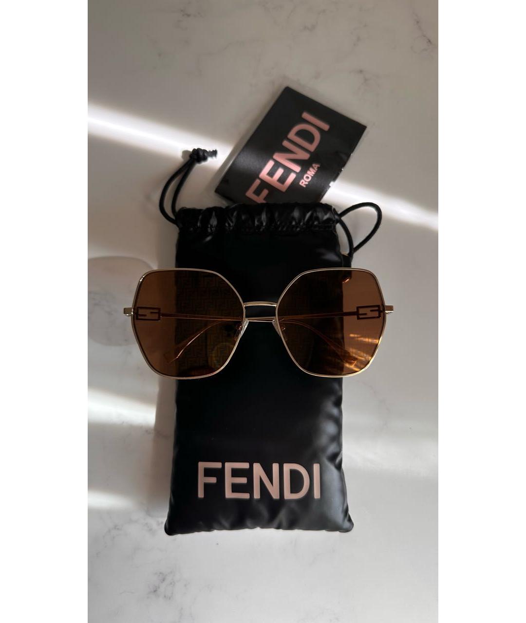 FENDI Золотые металлические солнцезащитные очки, фото 7