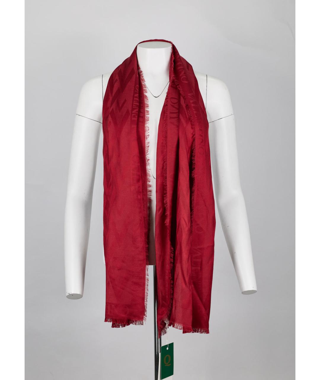 VALENTINO Бордовый шелковый шарф, фото 4
