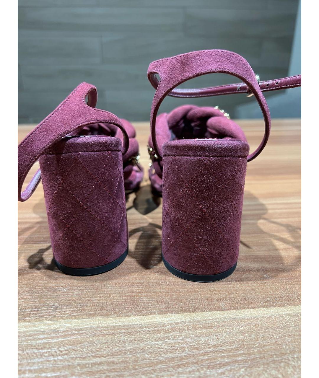 CHANEL PRE-OWNED Фиолетовые замшевые босоножки, фото 4