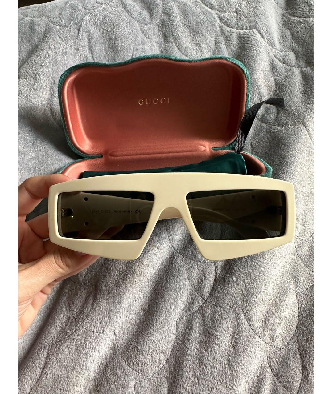 GUCCI Бежевые пластиковые солнцезащитные очки, фото 6