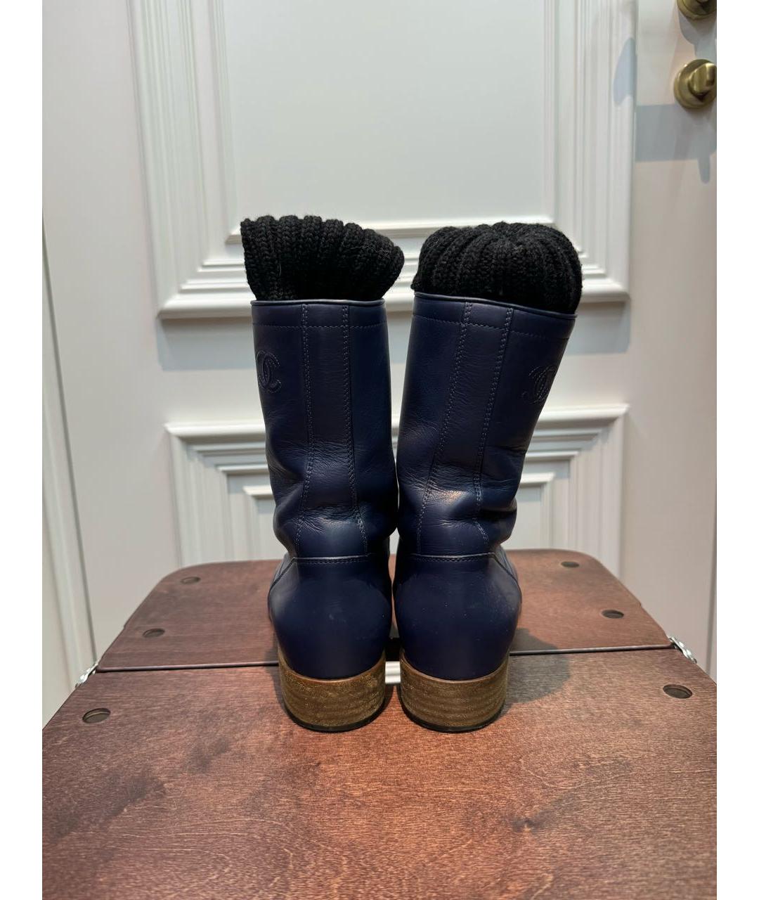 CHANEL PRE-OWNED Темно-синие кожаные ботинки, фото 4