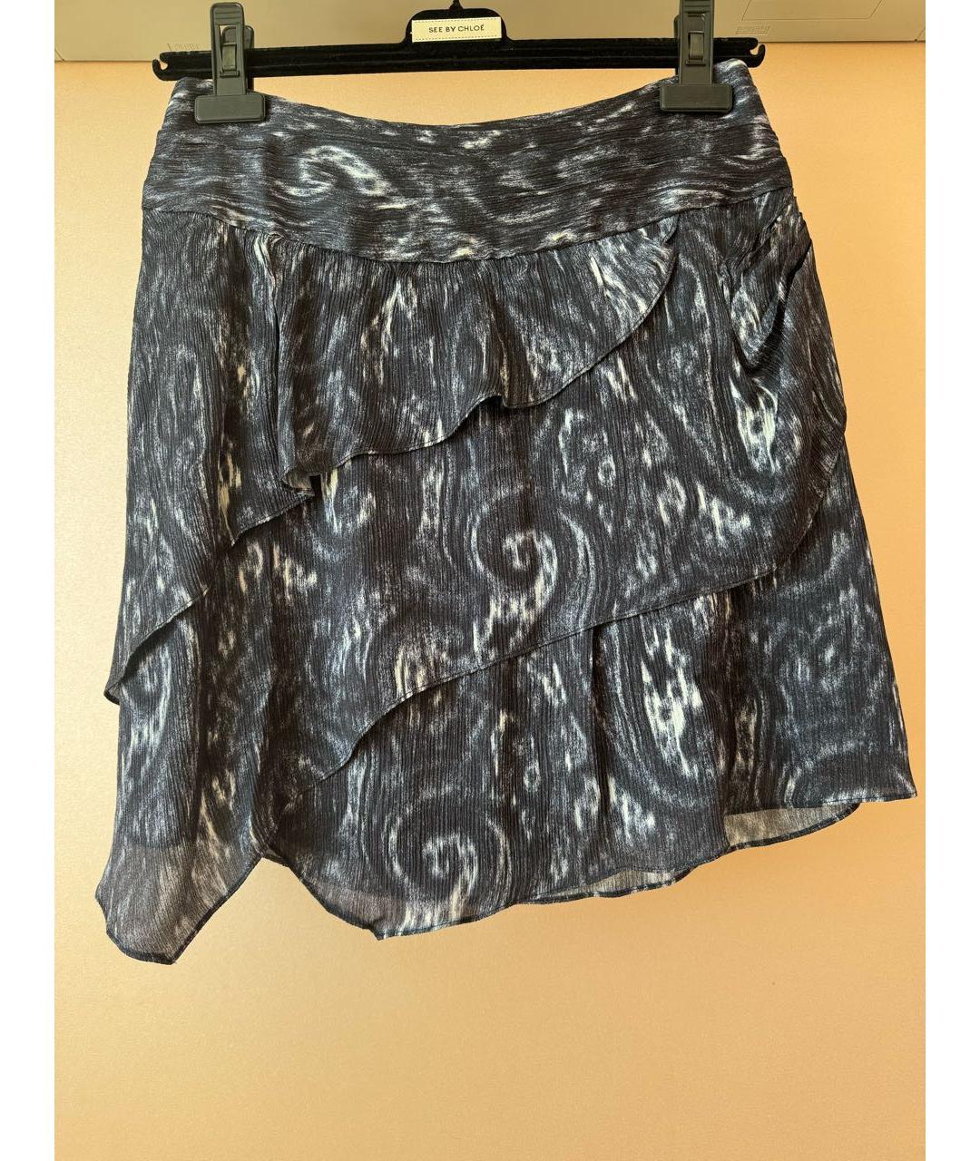 IRO Темно-синяя шелковая юбка мини, фото 2