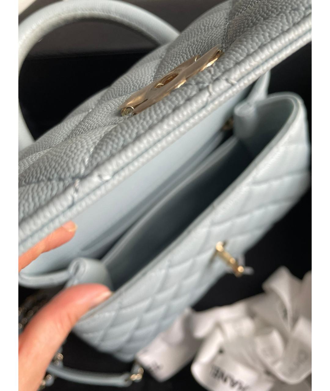 CHANEL PRE-OWNED Голубая кожаная сумка с короткими ручками, фото 6