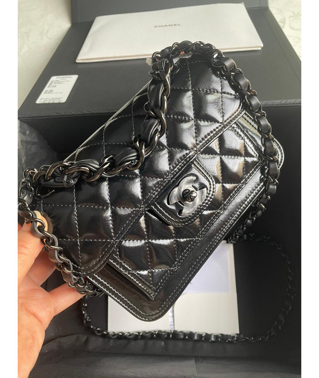 CHANEL PRE-OWNED Черная кожаная сумка через плечо, фото 7