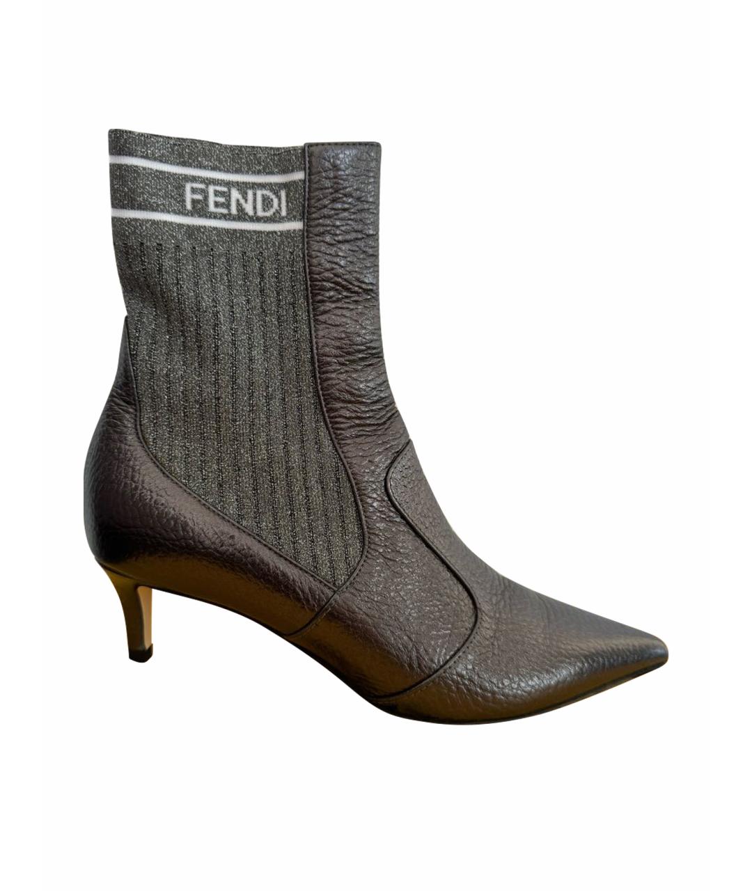 FENDI Серые кожаные ботильоны, фото 1