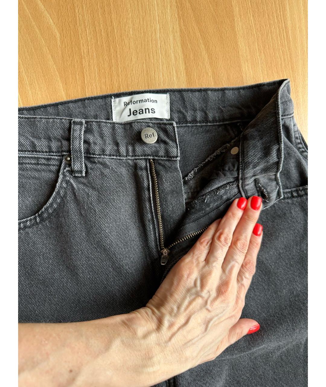 REFORMATION Антрацитовые хлопковые прямые джинсы, фото 3