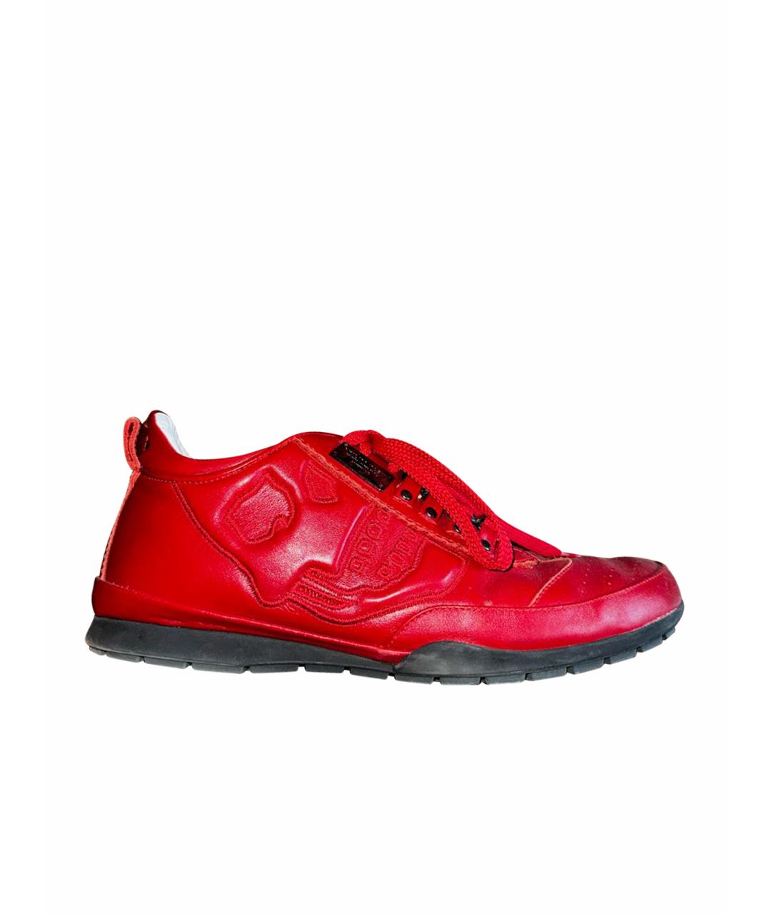 PHILIPP PLEIN Красные кожаные низкие кроссовки / кеды, фото 1