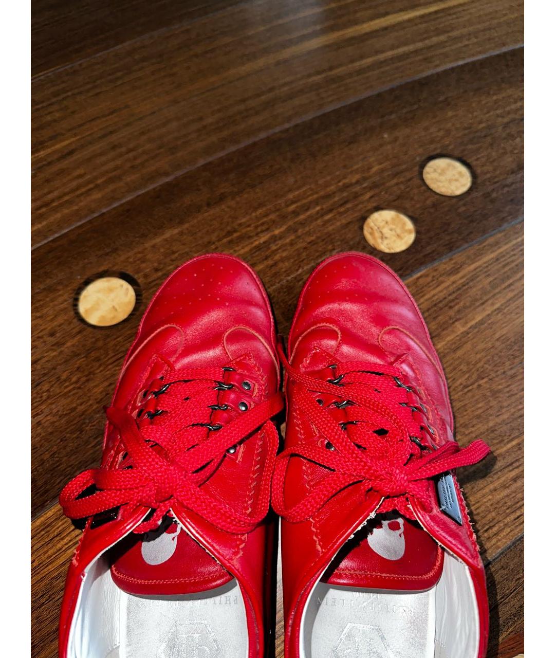 PHILIPP PLEIN Красные кожаные низкие кроссовки / кеды, фото 3