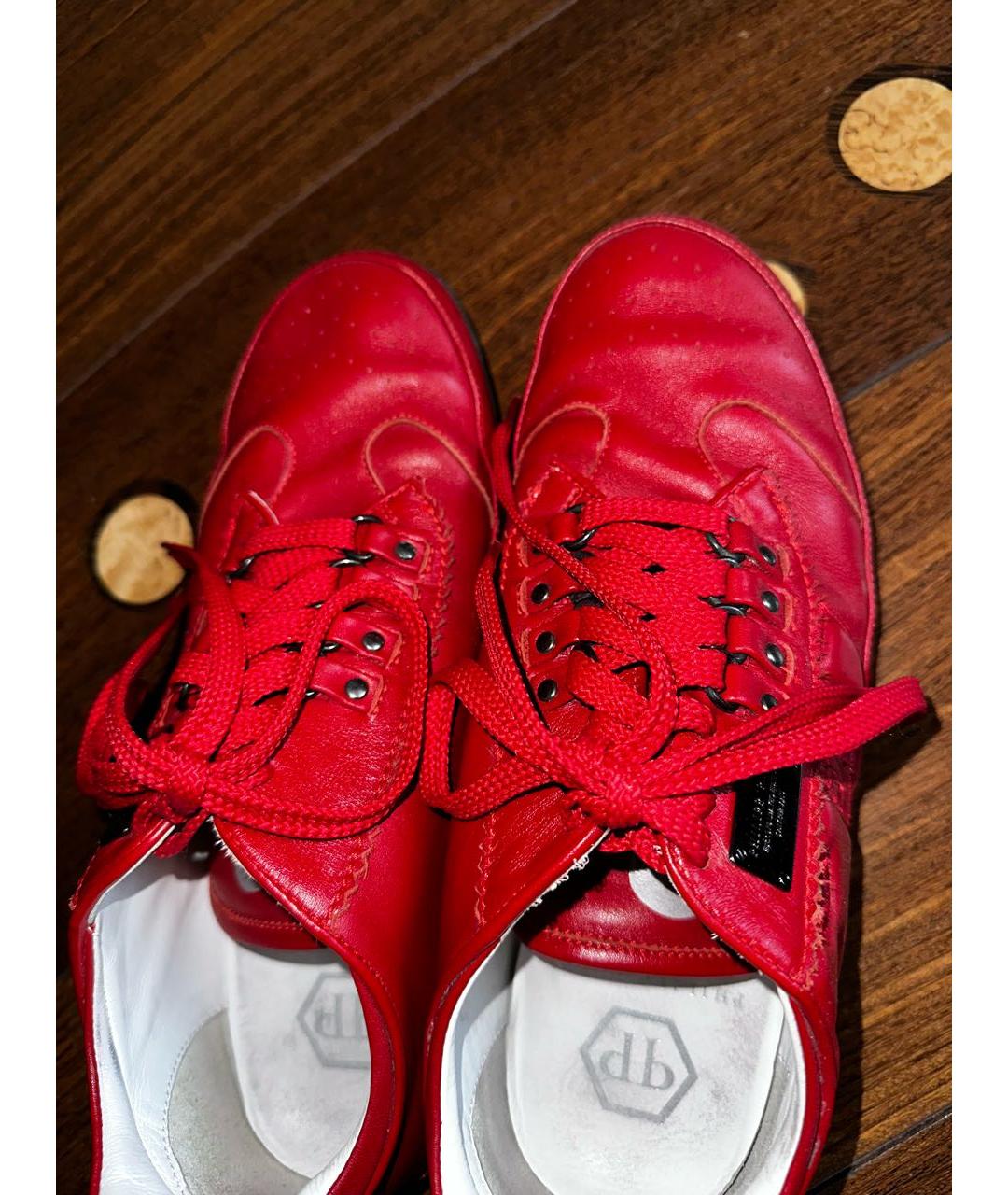 PHILIPP PLEIN Красные кожаные низкие кроссовки / кеды, фото 2