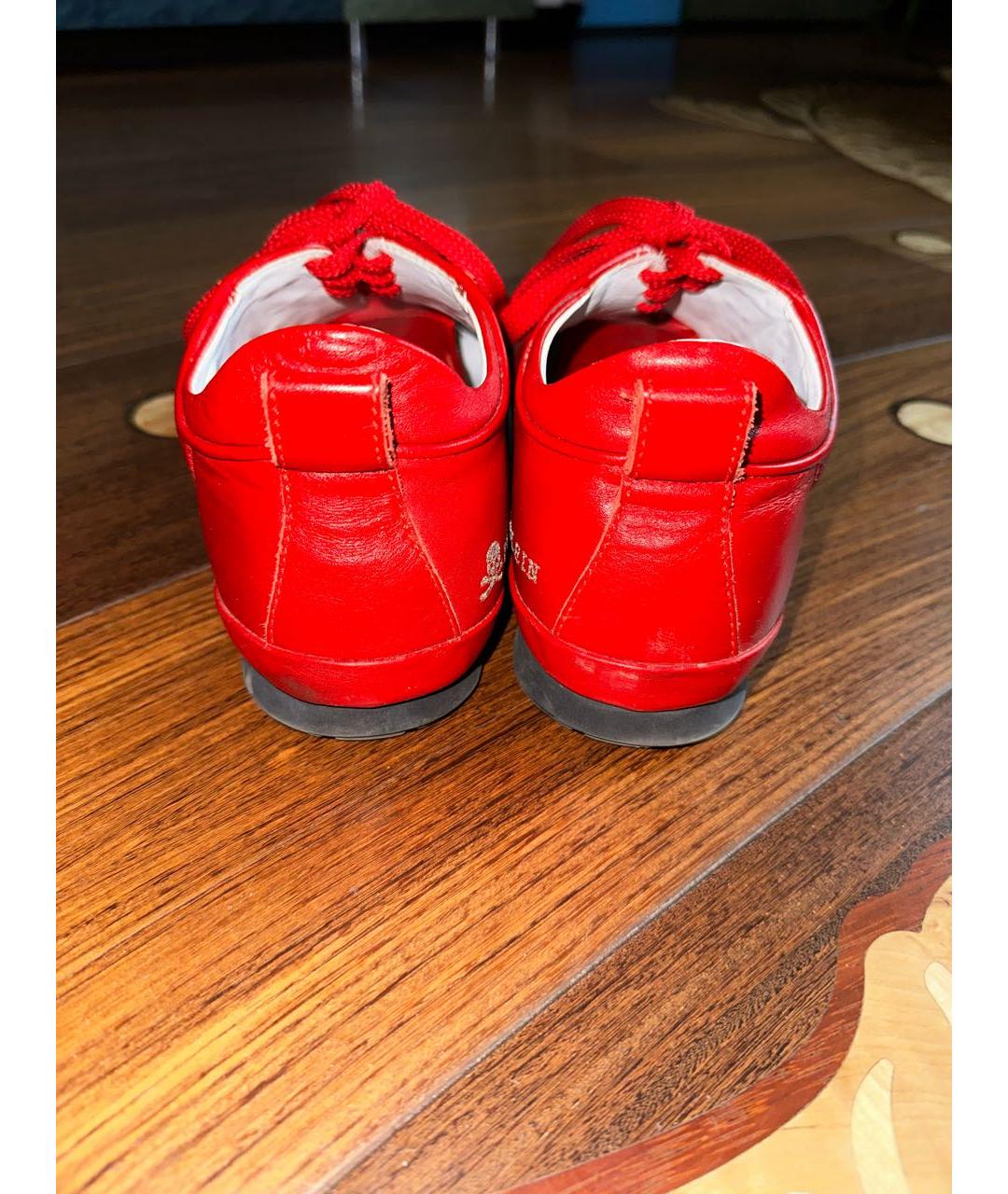 PHILIPP PLEIN Красные кожаные низкие кроссовки / кеды, фото 4
