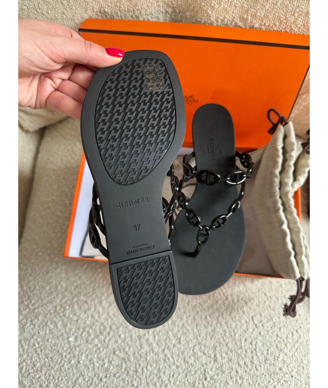 HERMES PRE-OWNED Черные резиновые сандалии, фото 4