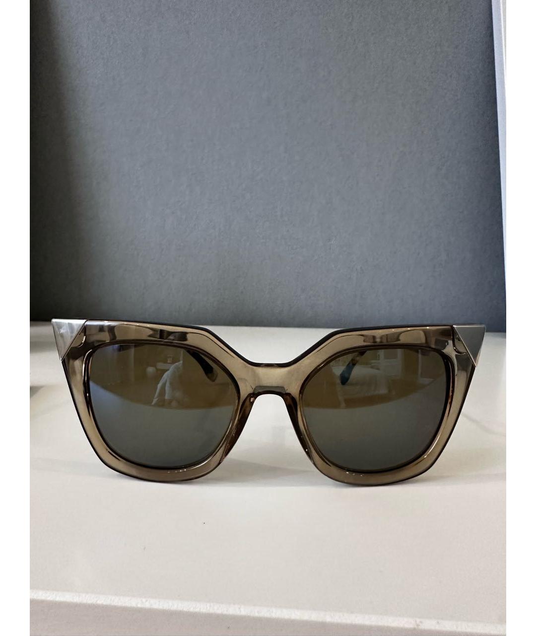 FENDI Коричневые пластиковые солнцезащитные очки, фото 8