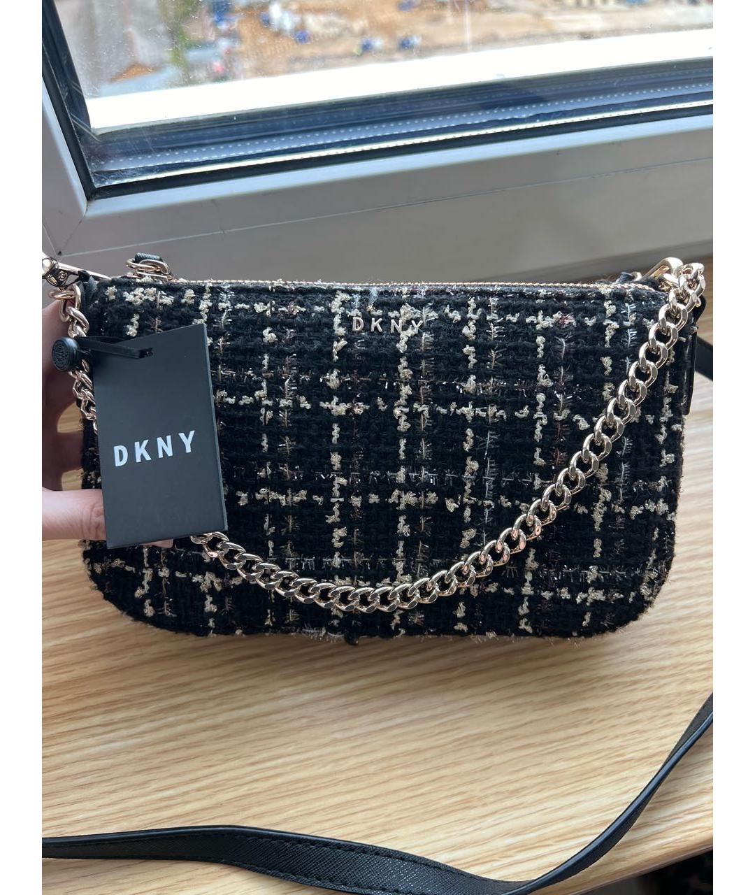DKNY Черная твидовая сумка с короткими ручками, фото 3