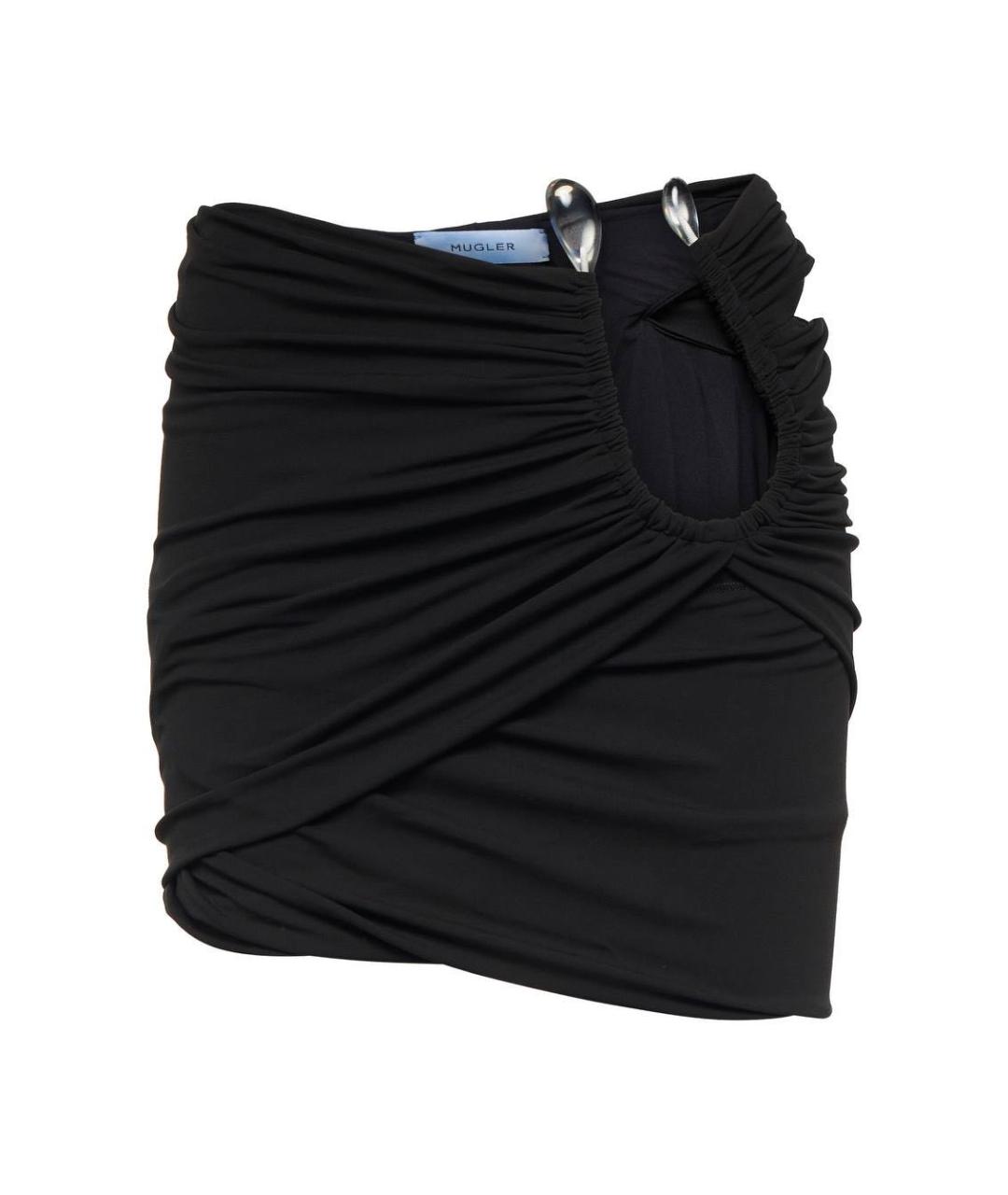 MUGLER Черная вискозная юбка мини, фото 1